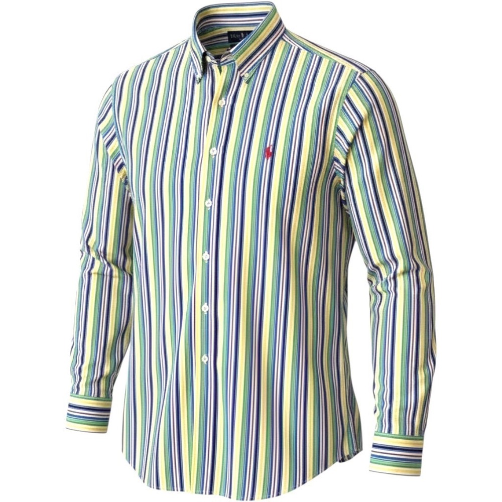 Vtg Ralph Lauren Oxford Men L XL Rainbow Stripe Classic Fit Colorful Button Down